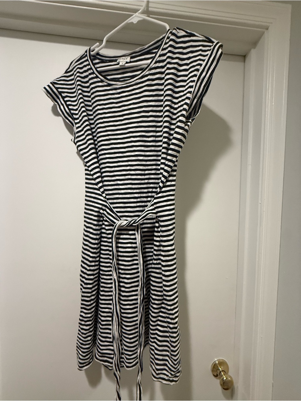 J. Crew Factory Striped Tie-Waist Knit Dress in Black and White - Picture 1 of 3